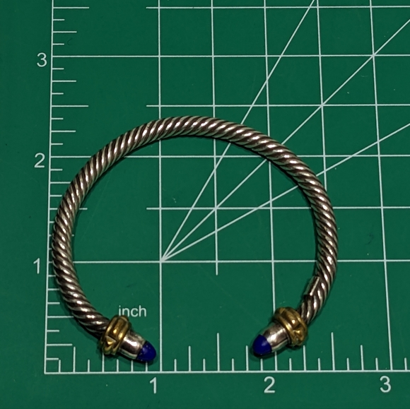 Vintage Mexico 925 Sterling Silver With Lapis Stone Rope Cuff Bracelet - Picture 12 of 13